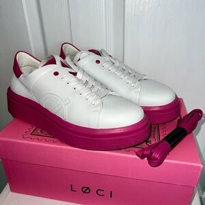LØCI Platform Sneakers - white & fuschia VEGAN